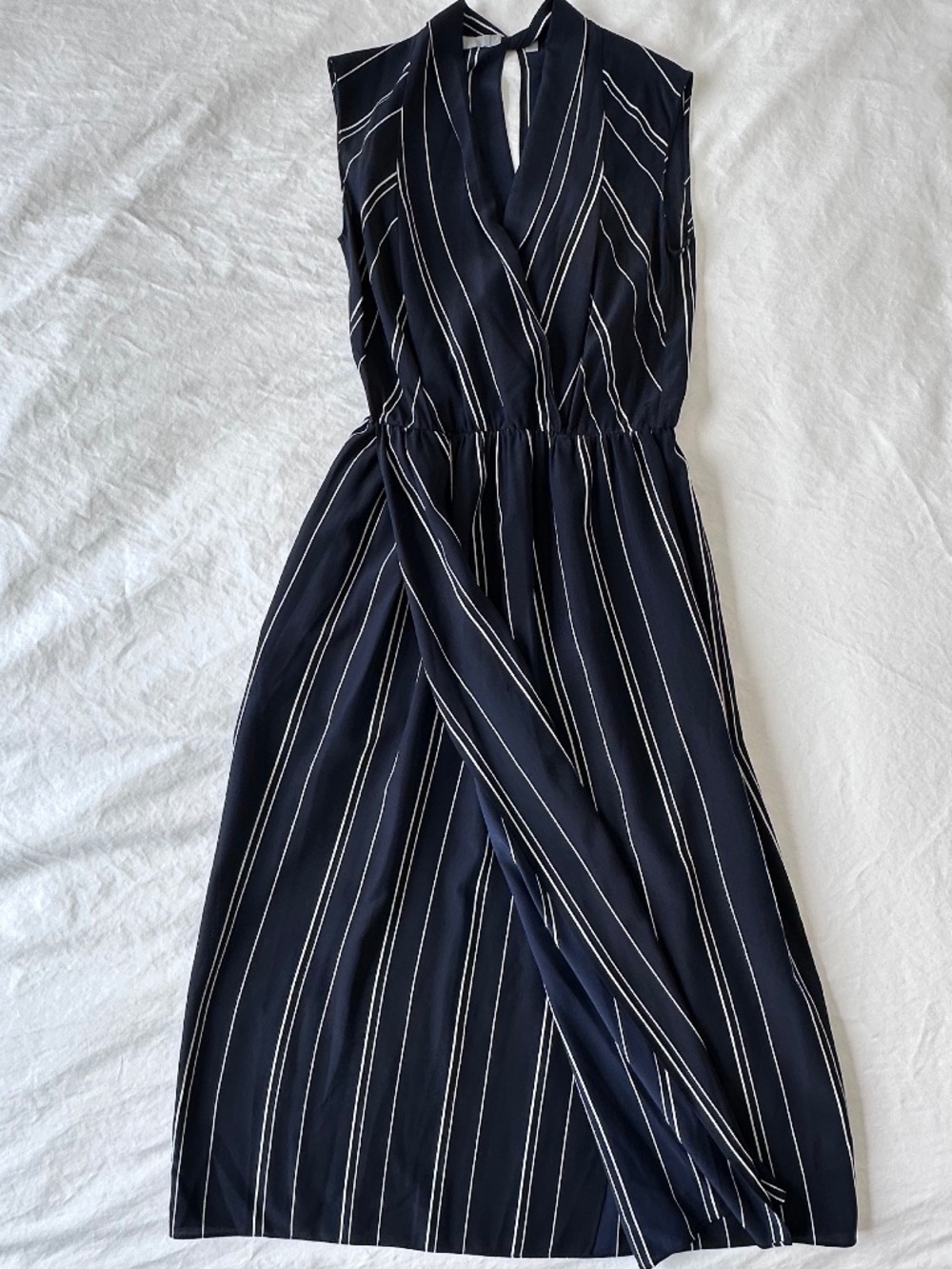 VINCE navy and white striped dress